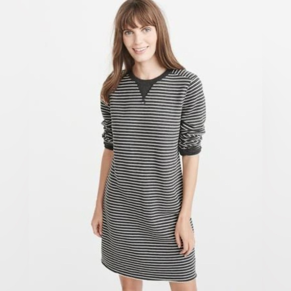 Abercrombie & Fitch Gray White Striped Tunic Sweatshirt Dress Cotton Pullover XS - Picture 3 of 10